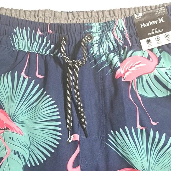 Hurley XL Men's Elastic Waist Dark Blue/Pink Flamingo Swim Trunks Stretch Volley - Picture 2 of 13